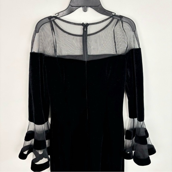 Betsy and Adam Women's Bell Sleeve Striped Mesh Velvet Gown Black Size 2 - Picture 4 of 8